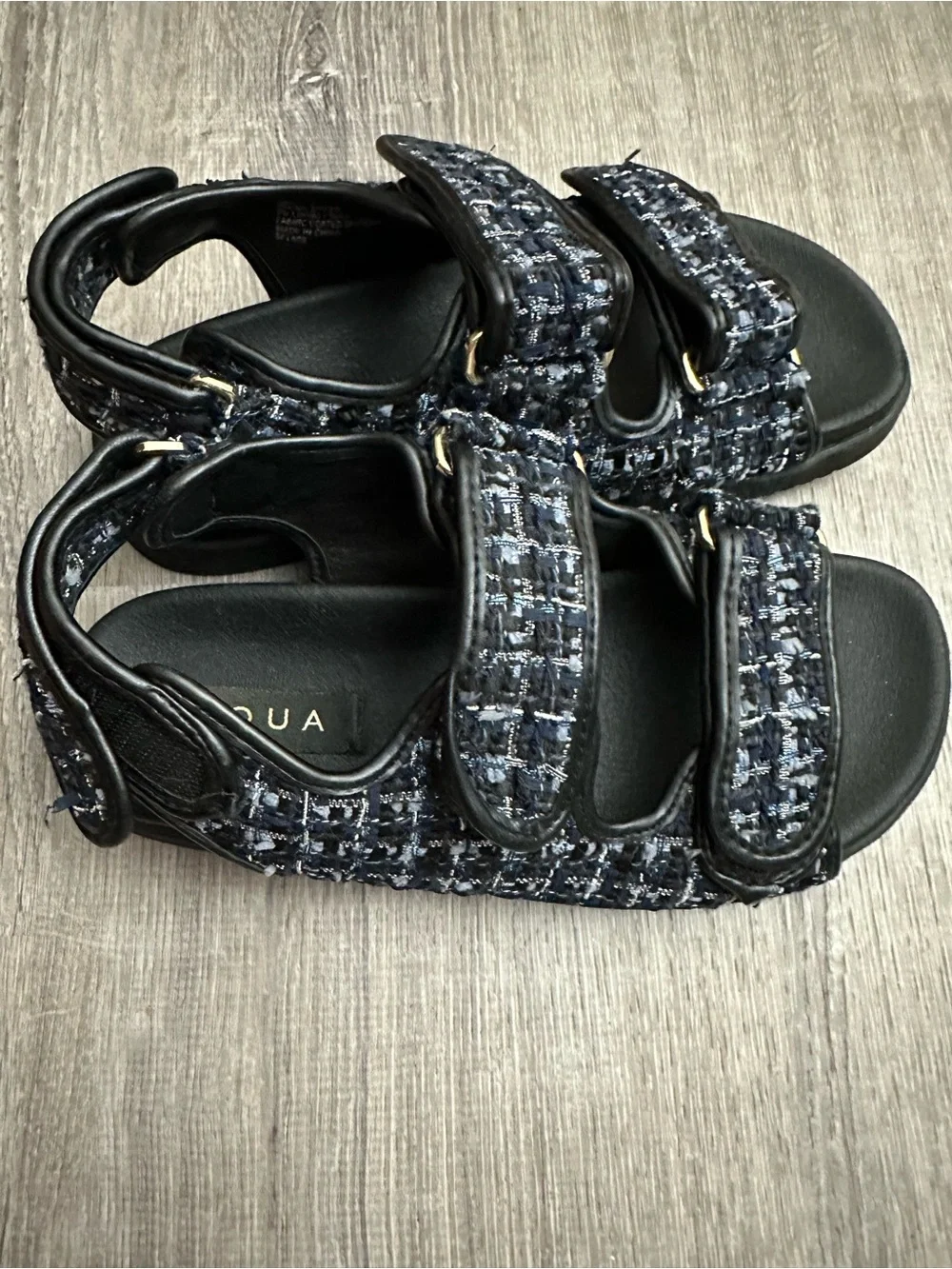 AQUA Black Tweed Strap Sandals